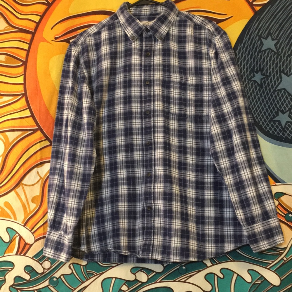 St John s Bay flannel shirt blue&white size L